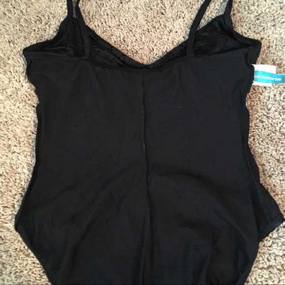Liz Claiborne Black One Piece SwimSuit Crochet lace pattern Built-in Pad Size 10 - Picture 13 of 16